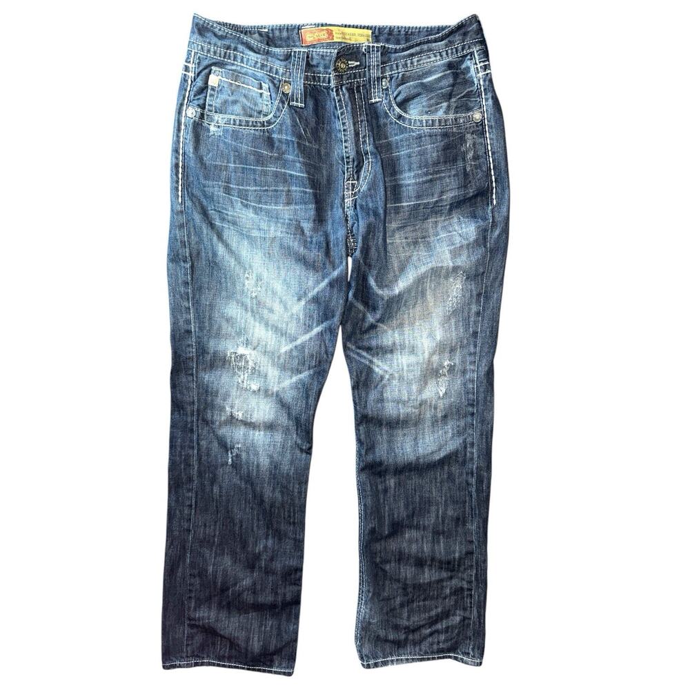 Big Star Jeans Mens 34x32 Blue Voyager Straight Leg Relaxed Western Whiskers